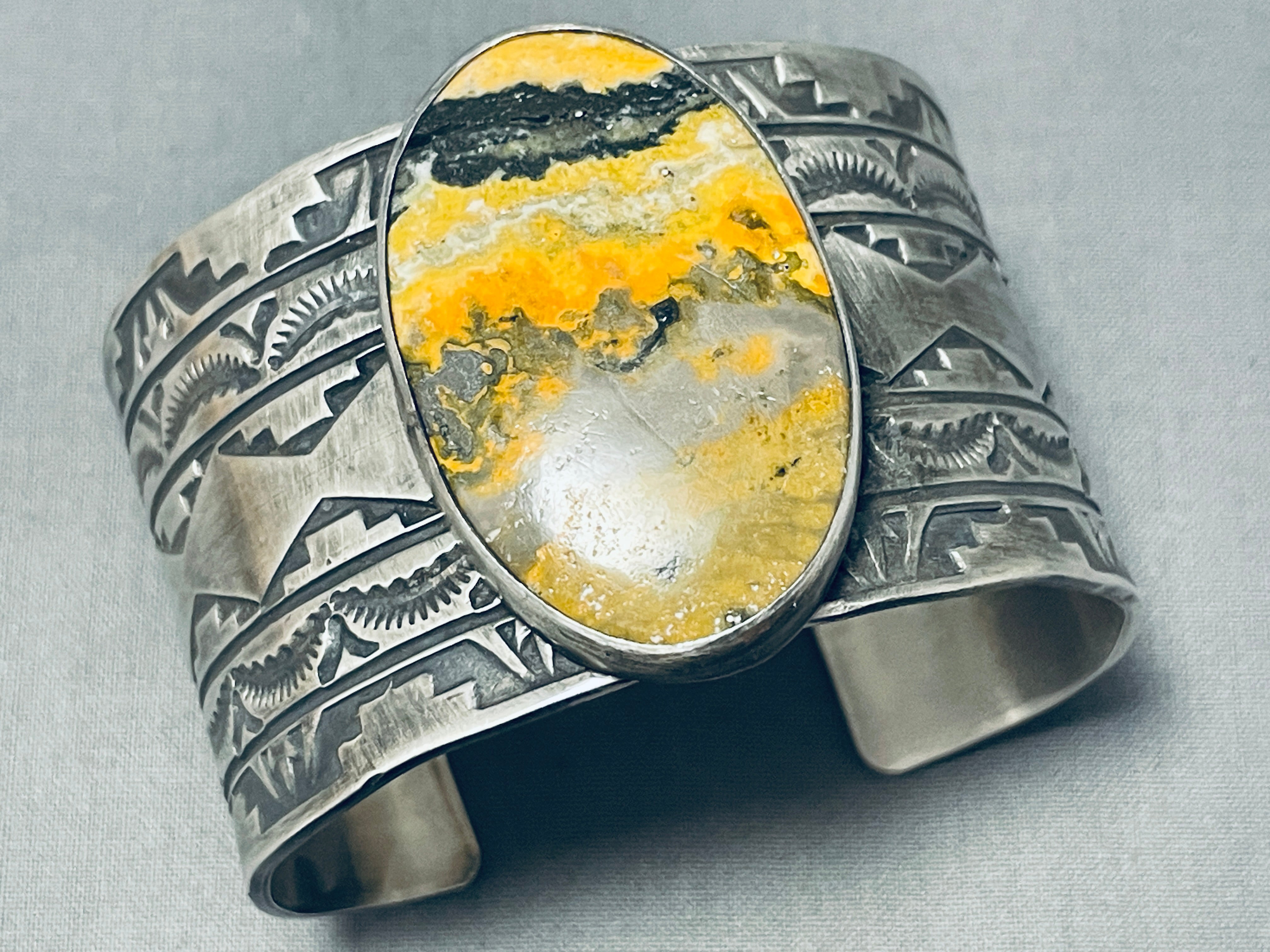 172g Navajo Sterling Silver Bracelet with Yellow Jasper - Handmade Native American Jewelry for Women, Perfect for Gifts, Boho Style & Everyday Wear