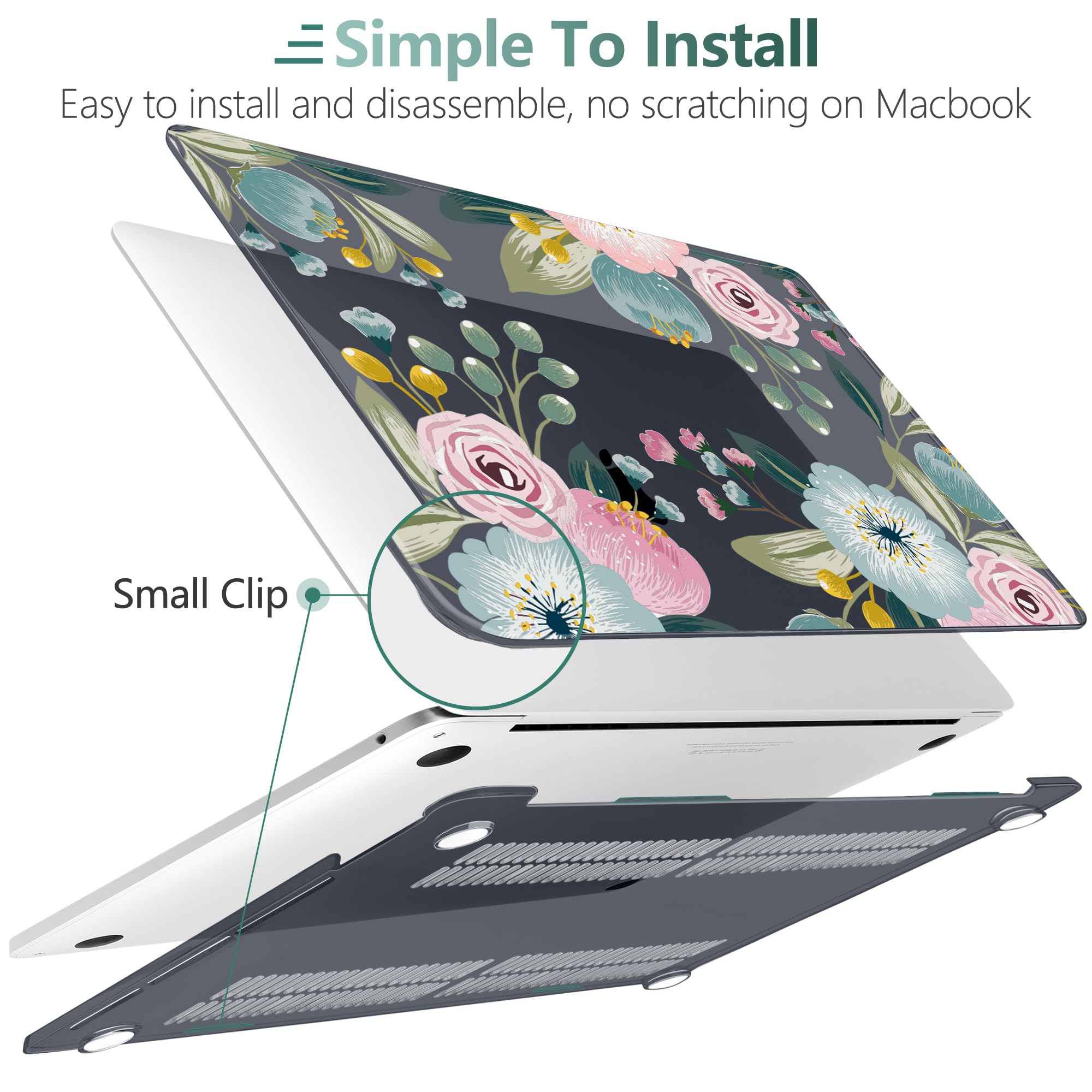 TwoL Hard Plastic Shell Case Cover for MacBook Pro 13 inch (2020-2022 Models A2338 M2/M1 A2289 A2251) with Keyboard Skin & Screen Protector | Floral Design Protective Case for Work, Travel & School Use