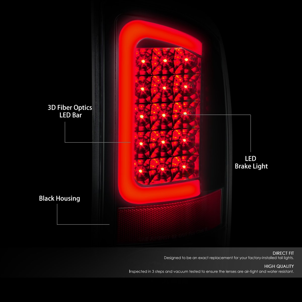 Auto Dynasty 3D LED Tail Lights Brake Lamps for Dodge Ram 1500/2500/3500 2002-2006 - Black Housing Clear Lens - Driver & Passenger Side - Enhanced Visibility & Style for Night Driving & Off-Road Adventures