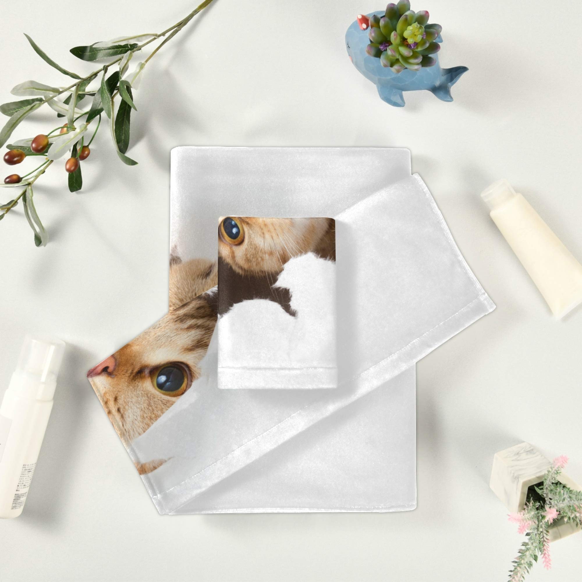 Premium 3-Piece Cat Towel Set - Super Soft & Absorbent Bath, Hand & Washcloth Set with Adorable Red Kitten Design | Quick-Drying Bathroom Towels for Kids, Teens & Cat Lovers (Perfect for Bath, Spa & Home Decor)