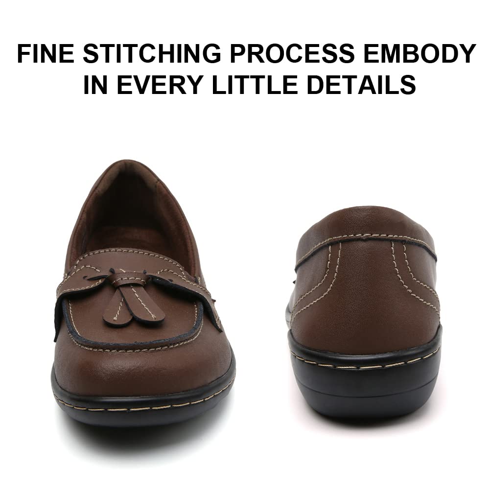 Women's Maichal Slip-On Loafers - Comfortable Leather Tassel Dress Shoes for Work, Office & Casual Wear