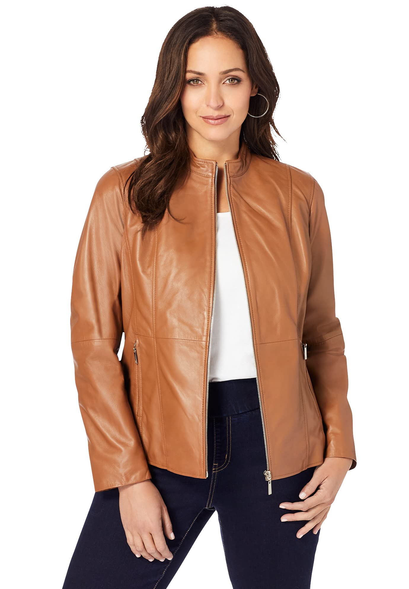 Jessica London Plus Size Leather Jacket for Women | Zip Front Style for Casual Outings