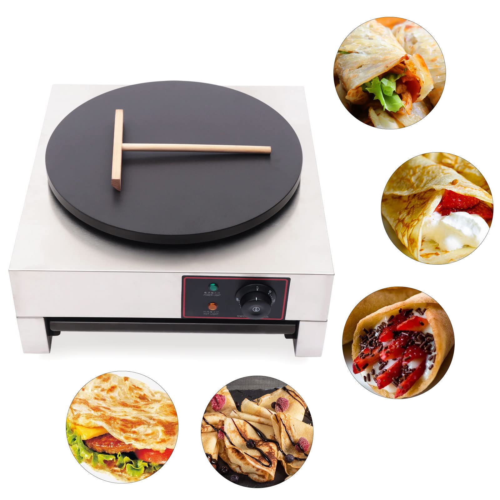 **Commercial Electric Crepe Maker Machine - 1700W Non-Stick Stainless Steel Pancake Griddle for Breakfast, Snacks & Desserts - US Stock (Includes Plug) - Perfect for Restaurants, Cafes & Home Kitchens**