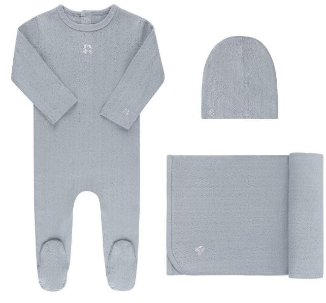 ELY & CO EMB CHERRY POINTELLE 3-Piece Baby Footie Set - Soft Cotton Pajamas for Newborns (1M-6M) | Perfect for Sleepwear, Photoshoots & Gift Giving
