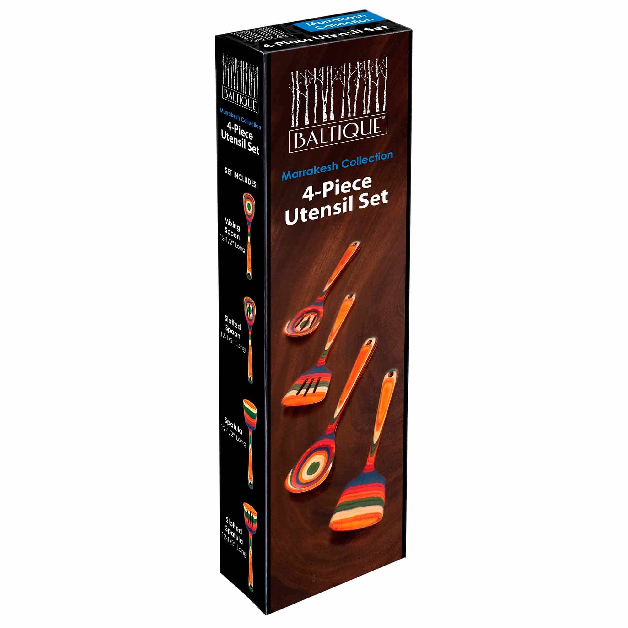 Baltique® Marrakesh Collection 4-Piece Cooking Utensil Set - Wooden Spoons, Spatula & More for Non-Stick Cookware - Perfect for Baking, Frying & Everyday Kitchen Use
