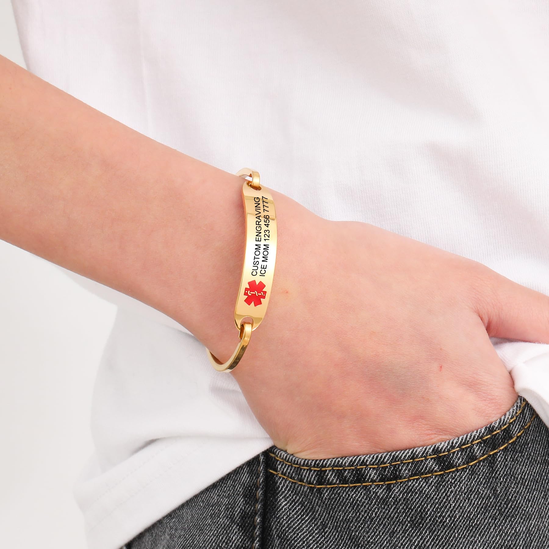 Custom Medical Alert Bracelet for Women - Personalized Emergency ID Bracelet with Name & Medications - Engraved Safety Bracelet for Allergies, Diabetes & Heart Conditions - Perfect for Daily Wear & Outdoor Activities