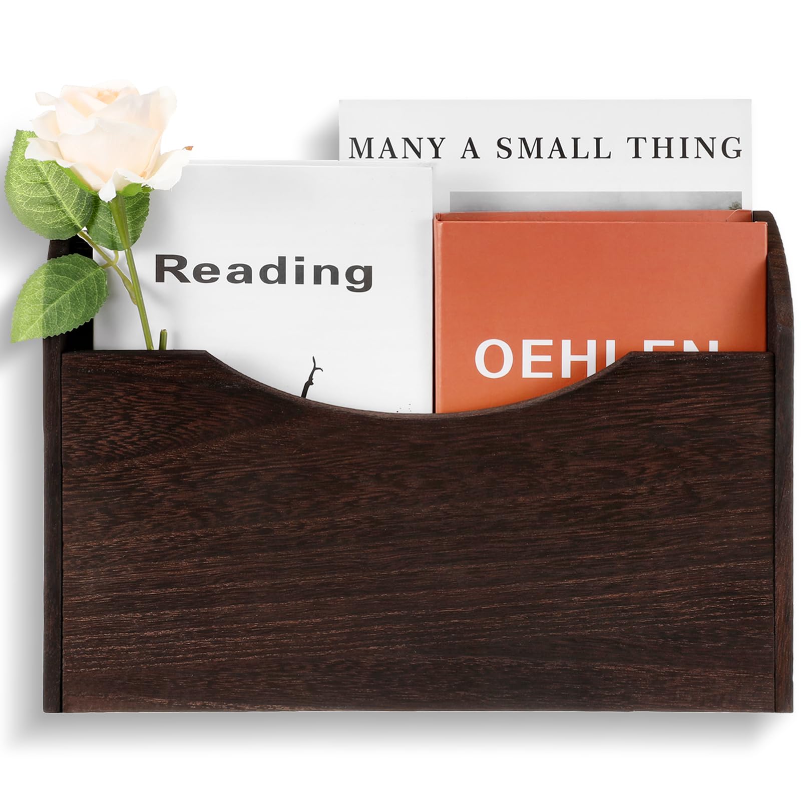 Wooden Wall Mounted File Holder - Magazine & Letter Organizer for Office, Mail, Paper Storage - Space Saving Wall Hanging File Rack (Brown) | Perfect for Home Office, Study Room & Workspace Organization