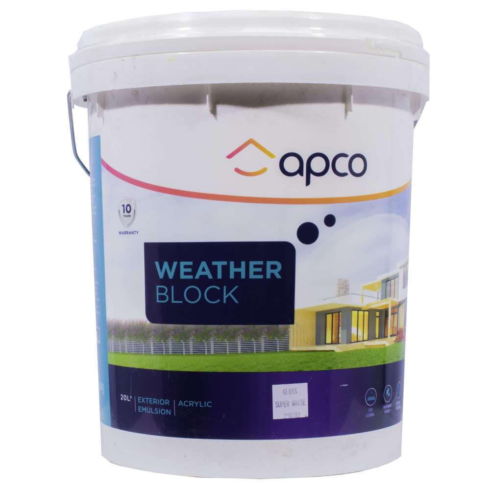 Apco Weatherblock Gloss Acrylic White Paint 20L - Premium Exterior Protection for Homes & Buildings - Perfect for Weatherproofing Walls, Doors & Trim in Harsh Climates