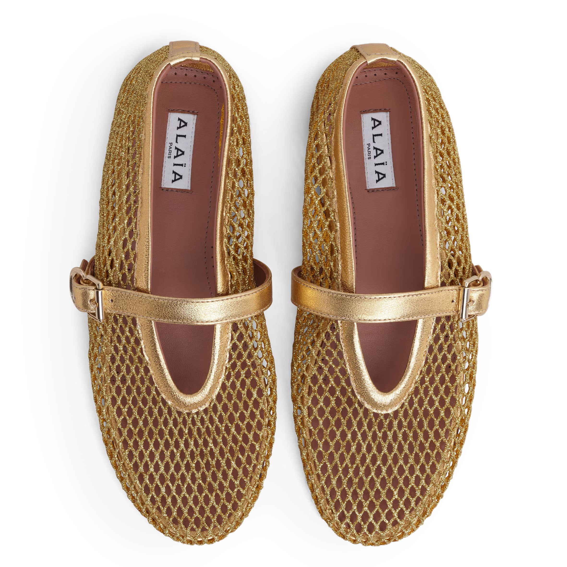 Gold Fishnet Ballet Flats for Women - Comfortable Stretchy Mesh Pointed Toe Slip On Shoes - Perfect for Dance, Parties, and Casual Wear