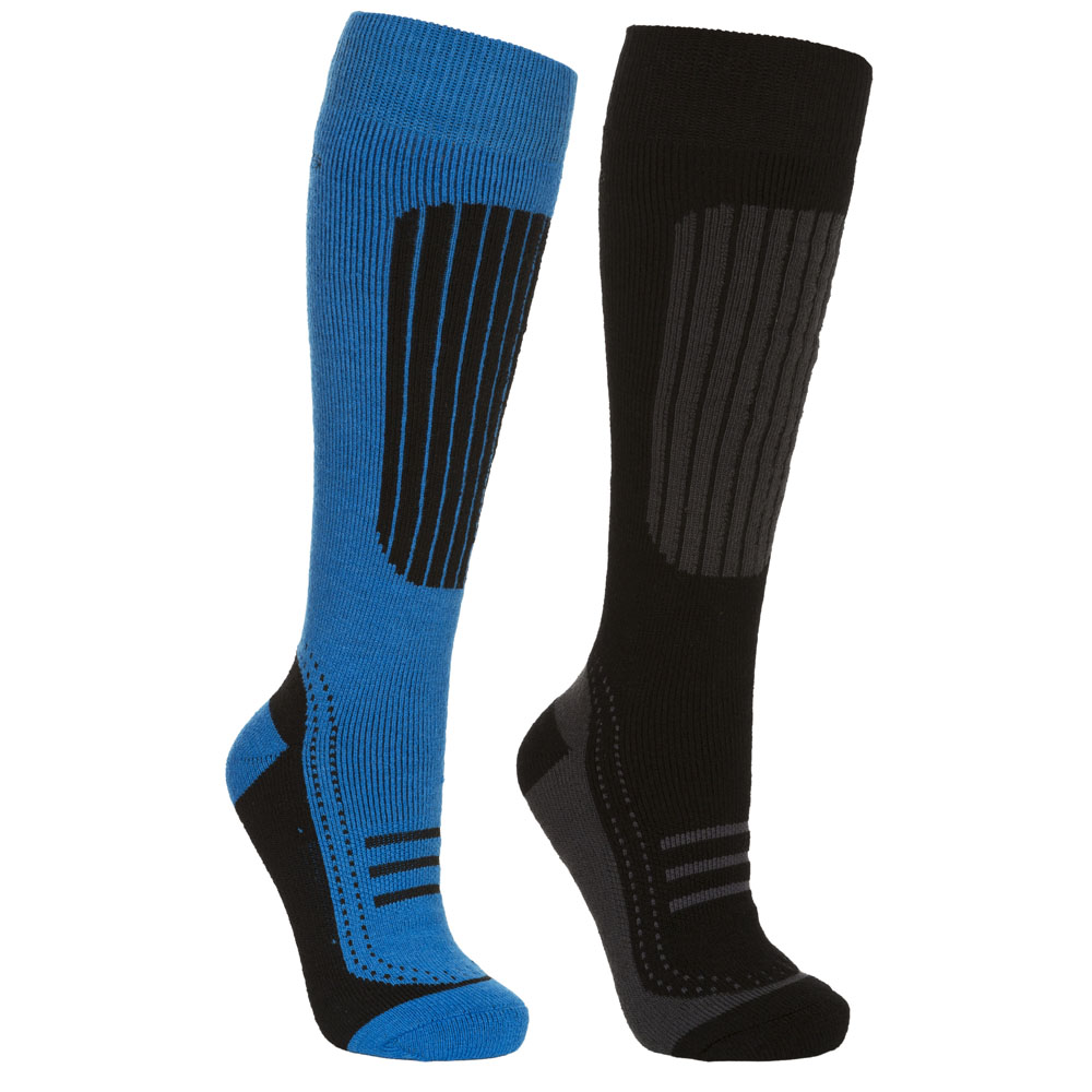 Trespass Langdon II Men's & Youth Comfort Ski Socks - Twin Pack - Warm & Breathable Winter Socks for Skiing, Snowboarding & Outdoor Activities