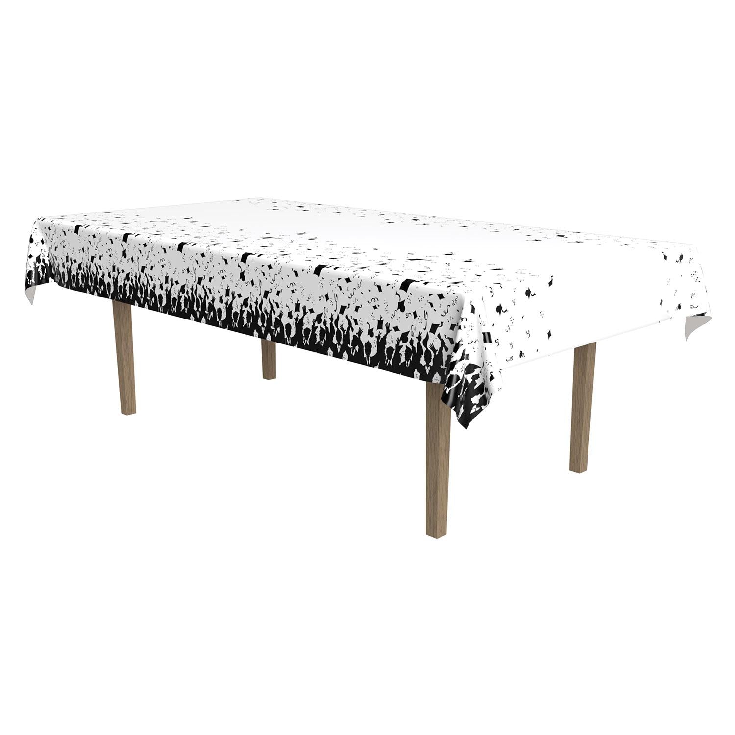 12 Pack Beistle Graduation Party Table Covers - Black & White Disposable Tablecloths for Graduation Decorations, School Parties & Celebration Events