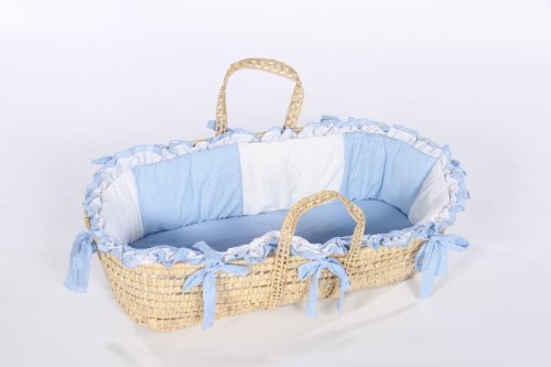 Blue Gingham Baby Doll Moses Basket Bedding Set - Soft & Comfortable Crib for Dolls - Perfect for Pretend Play, Nursery Decor & Gift for Toddlers
