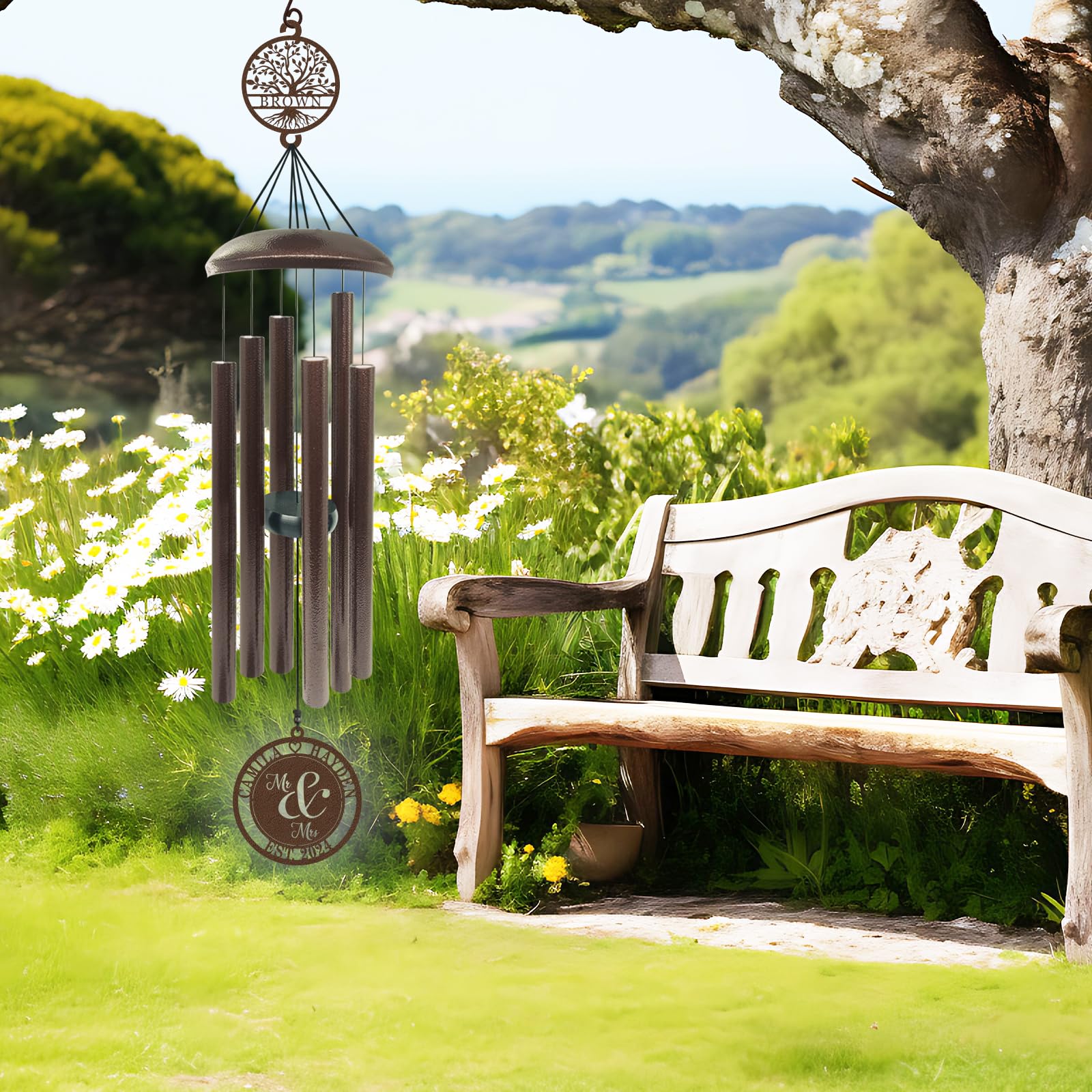 43-Inch Large Personalized Tree of Life Copper Wind Chime - Custom Engraved Anniversary Wedding Gift for Couples, Newlyweds, Parents & Retirees (Mr & Mrs) - Perfect for Outdoor Garden, Patio Decor & Relaxing Wind Sounds