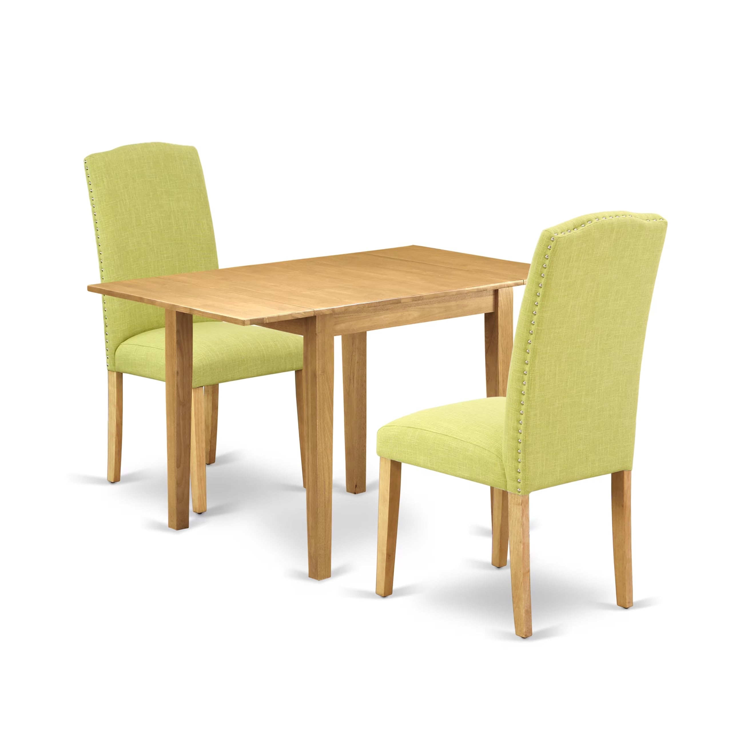 East West Furniture NDEN3-OAK-07 3-Piece Small Space Dinette Set with Drop Leaf Dining Table & 2 Limelight Linen Fabric Parson Chairs, 30x48 Inch, Oak Finish - Perfect for Apartments, Breakfast Nooks and Compact Dining Areas