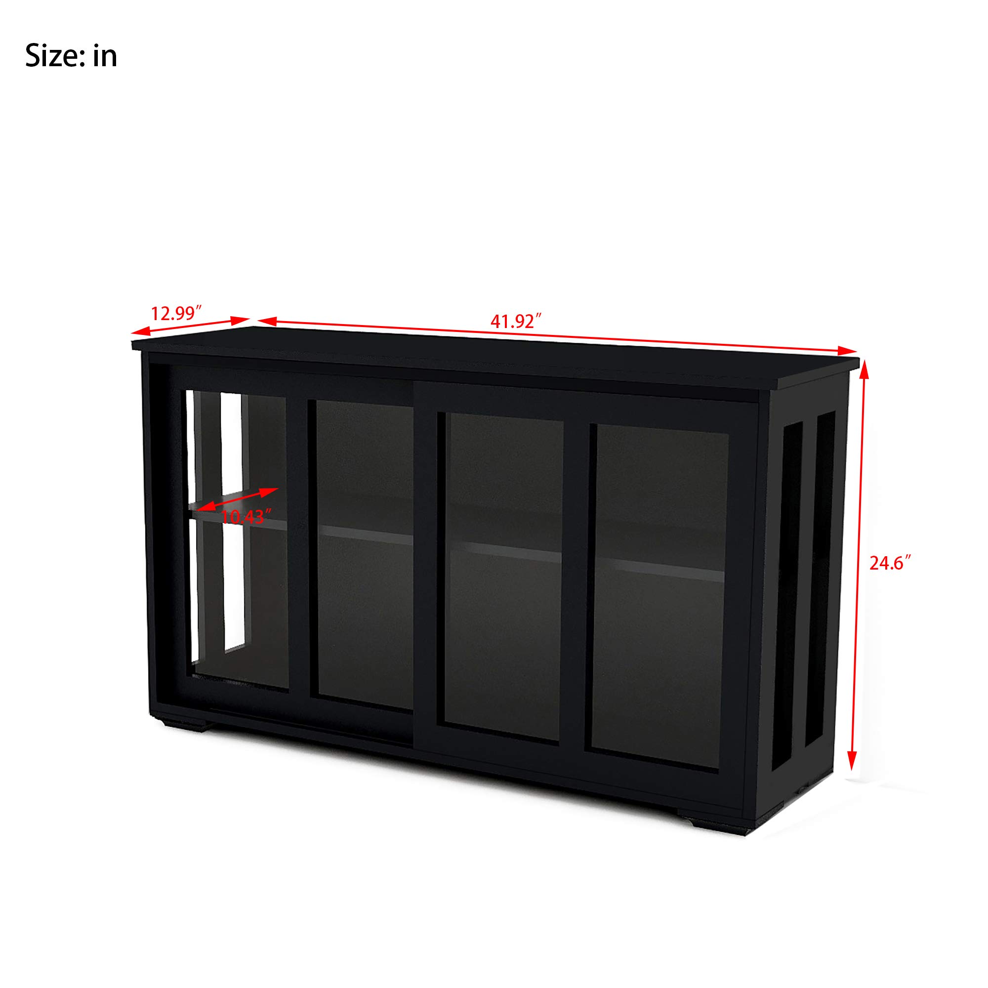 Buffet Server Sideboard with Sliding Door Window - Large Kitchen Buffet Storage Cabinet & Dining Room Organizer, Black Console Table for Kitchen, Bedroom, Living Room | Perfect for Entertaining Guests & Home Storage Solutions