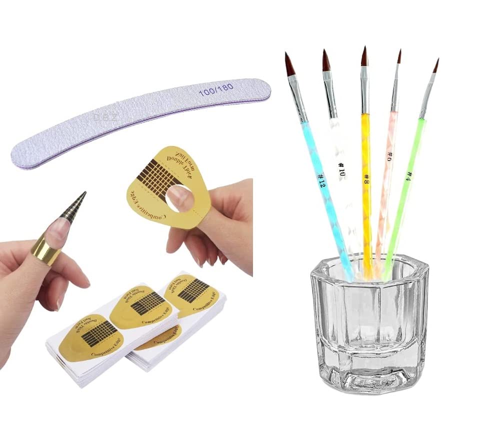 D.B.Z.® 25-Piece Nail Form Guide Set with 5 Acrylic Brushes & Hard Buffer - Professional Salon & DIY Manicure Kit for Acrylic Nails, Gel Extensions & Nail Art