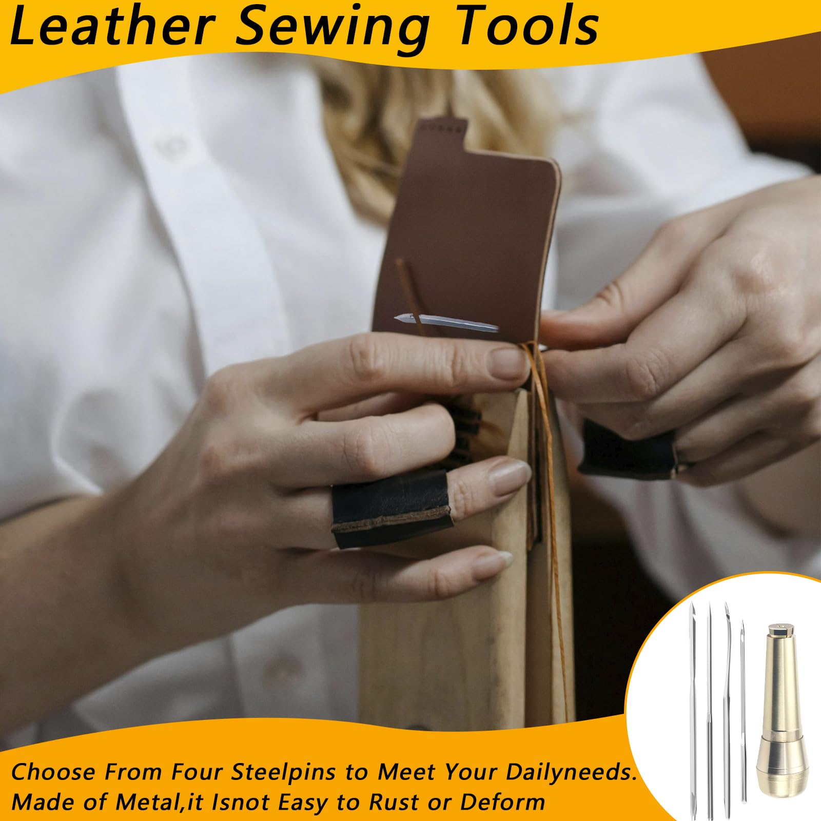 5-Piece Leather Awl Needle Set with Copper Handle - Heavy Duty Canvas Sewing Awl Kit for Leather Repair, Shoe Mending & DIY Craft Projects - Perfect for Cobblers, Leatherworkers & Handmade Enthusiasts