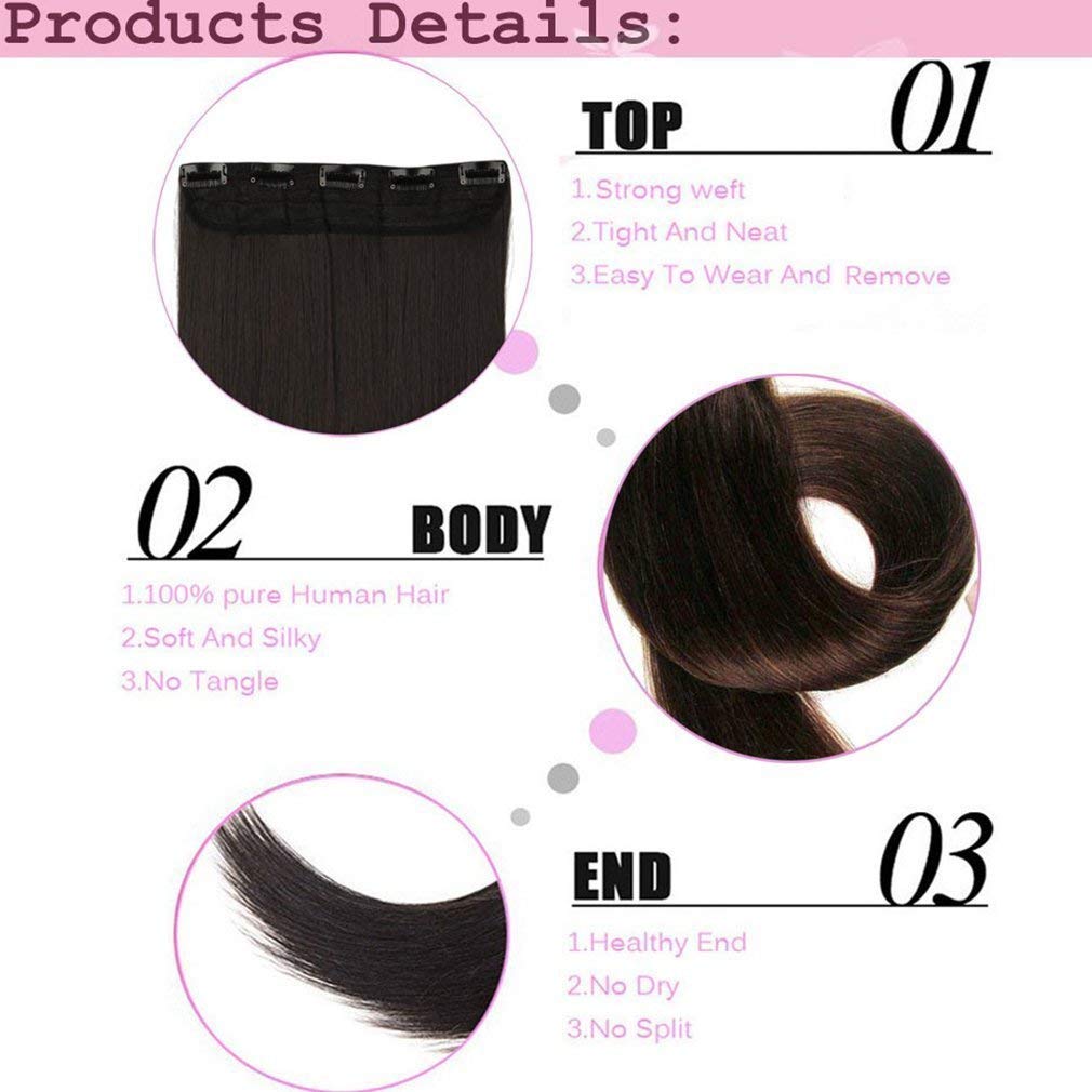 Majik Straight 24-Inch Dark Brown Human Hair Extensions with 5 Clips - 100g Natural Look & Feel for Women & Girls - Perfect for Daily Wear, Parties & Special Occasions
