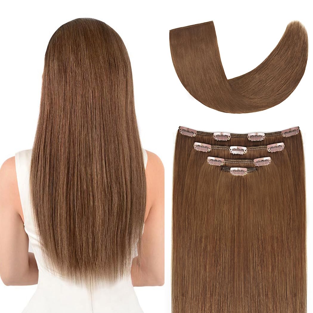 90g 4-Piece 22-Inch Clip-In Human Hair Extensions - Silky Straight Remy Real Hair in Ash Brown for Women | Perfect for Volume, Length & Styling for Parties, Weddings & Daily Wear