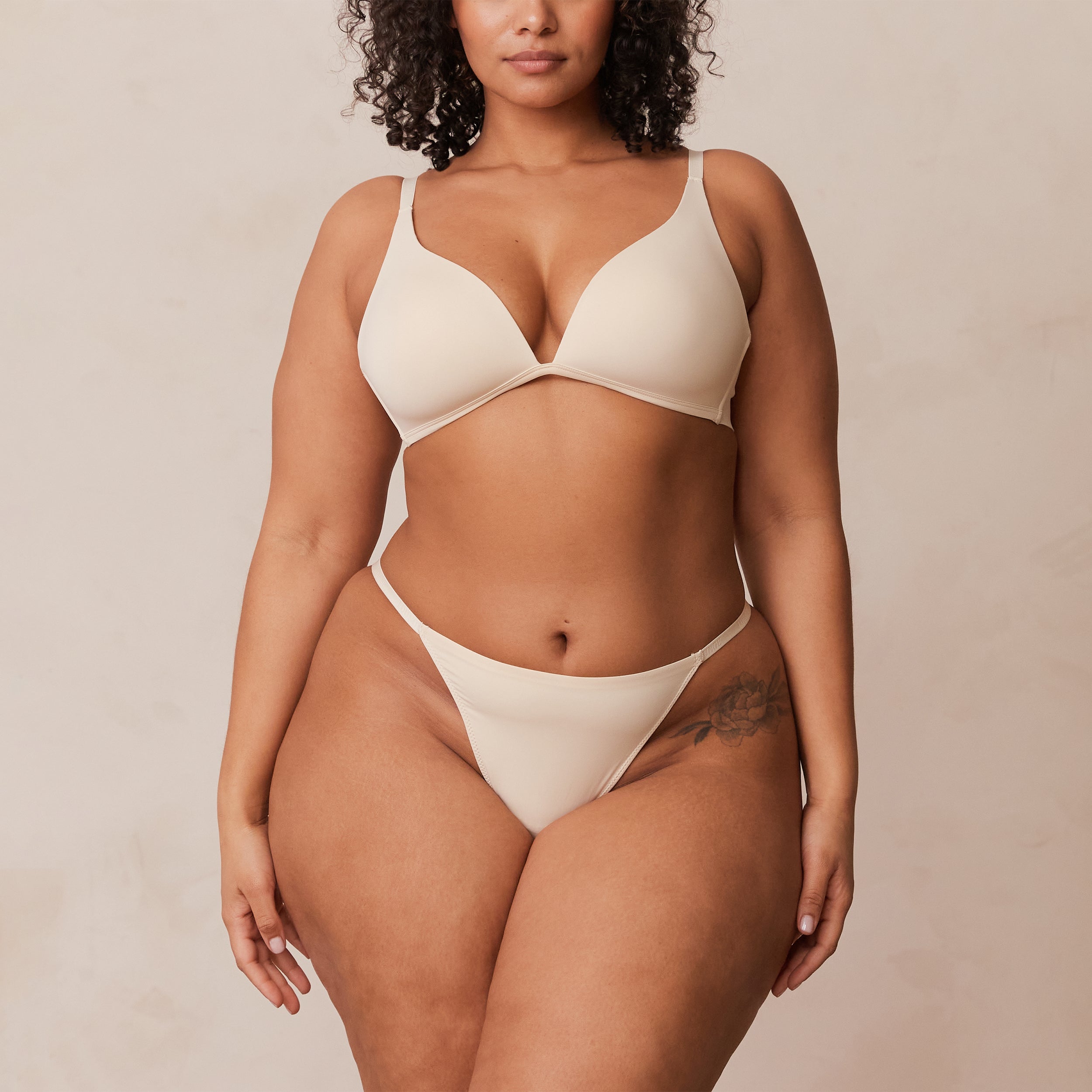 Light Non-Wired Plunge T-Shirt Bra in Latte - Comfortable Seamless Support for Everyday Wear & Layering Under Clothes