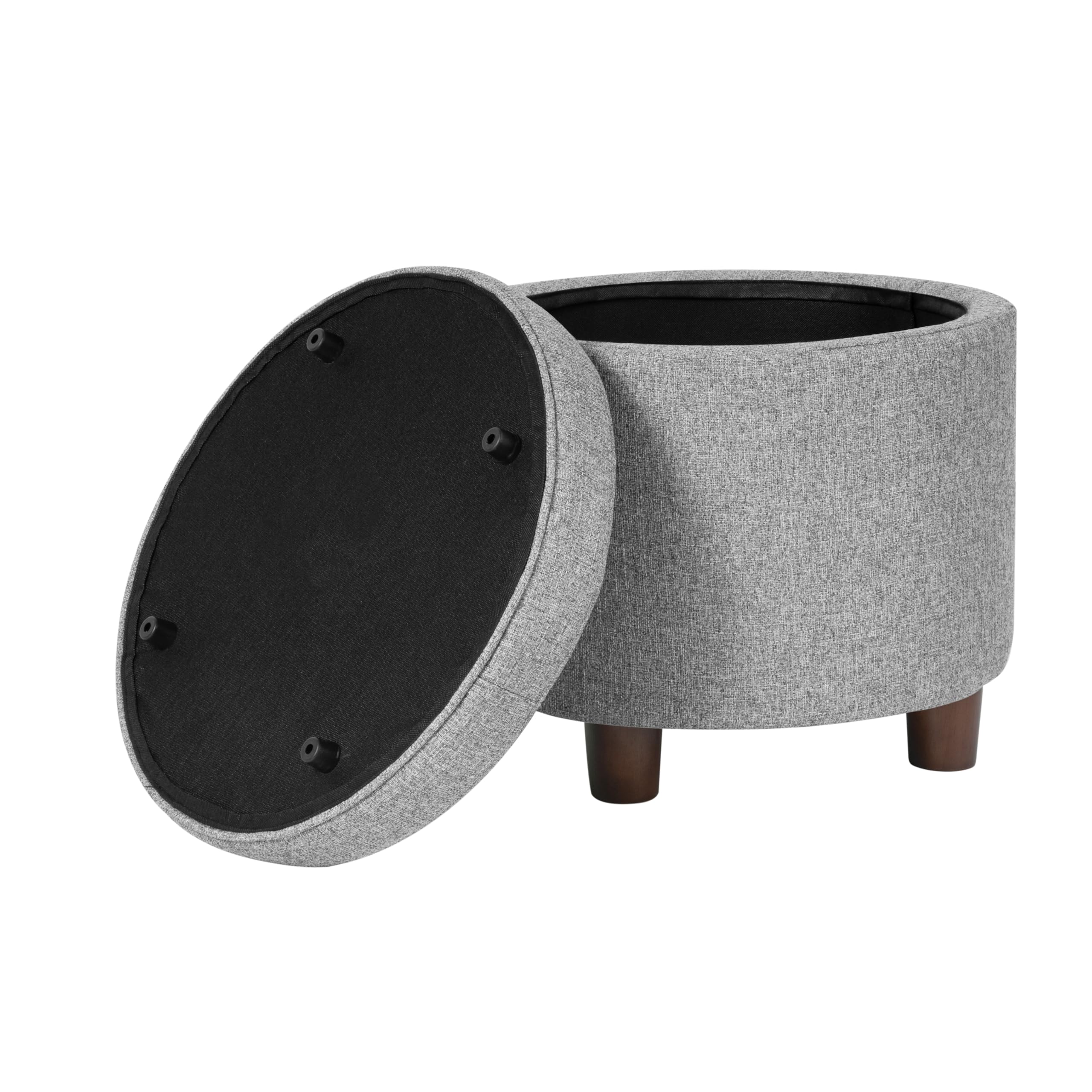 Homepop Round Storage Ottoman with Upholstered Tweed Fabric - Large Light Gray Footrest Seat with Hidden Storage for Living Room & Bedroom | Perfect for Extra Seating, Blanket Storage & Home Organization