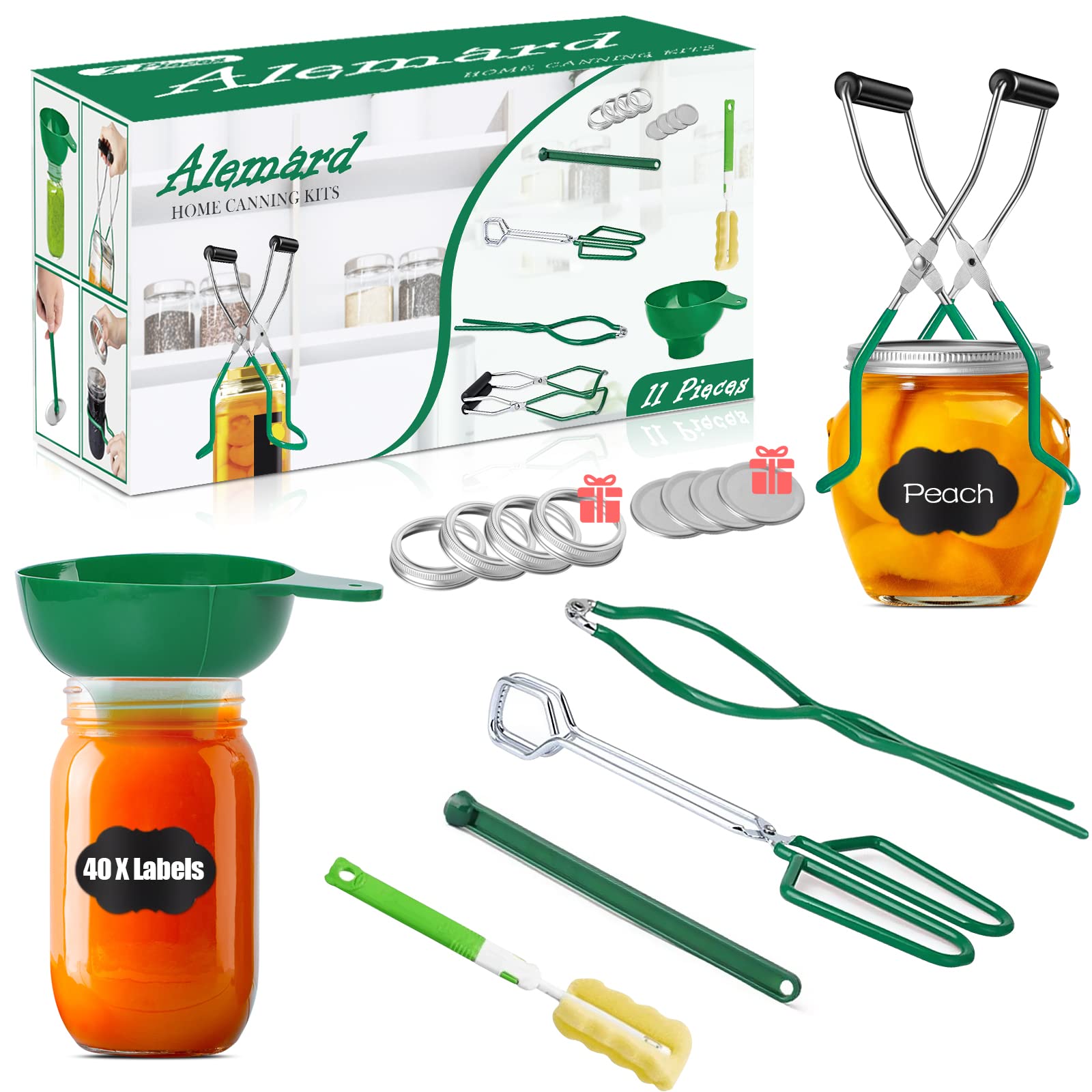 11-Piece Canning Supplies Starter Kit - Jar Lifter, Lid Lifter, Funnel, Can Tong & More for Home Canning with Mason Jars - Perfect for Preserving Fruits, Vegetables, Jams & Pickles