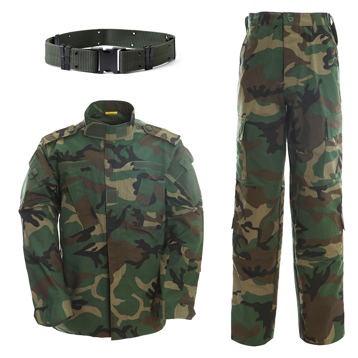 Tactical BDU Camo Combat Suit for Men - Military Jacket, Pants & Belt Set | Airsoft, Paintball, CS Game, Outdoor Hunting & Survival Gear