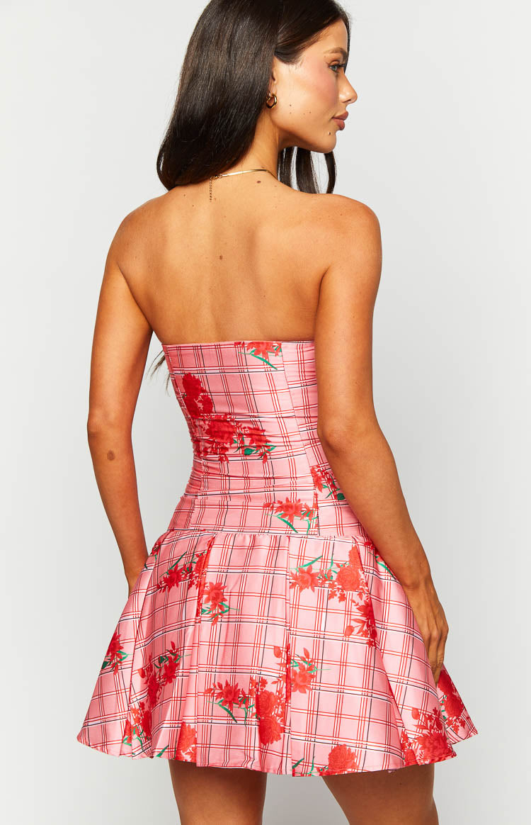 Blu Pink Floral Strapless Mini Dress for Women - Summer Party, Beach Vacation & Date Night Outfit
