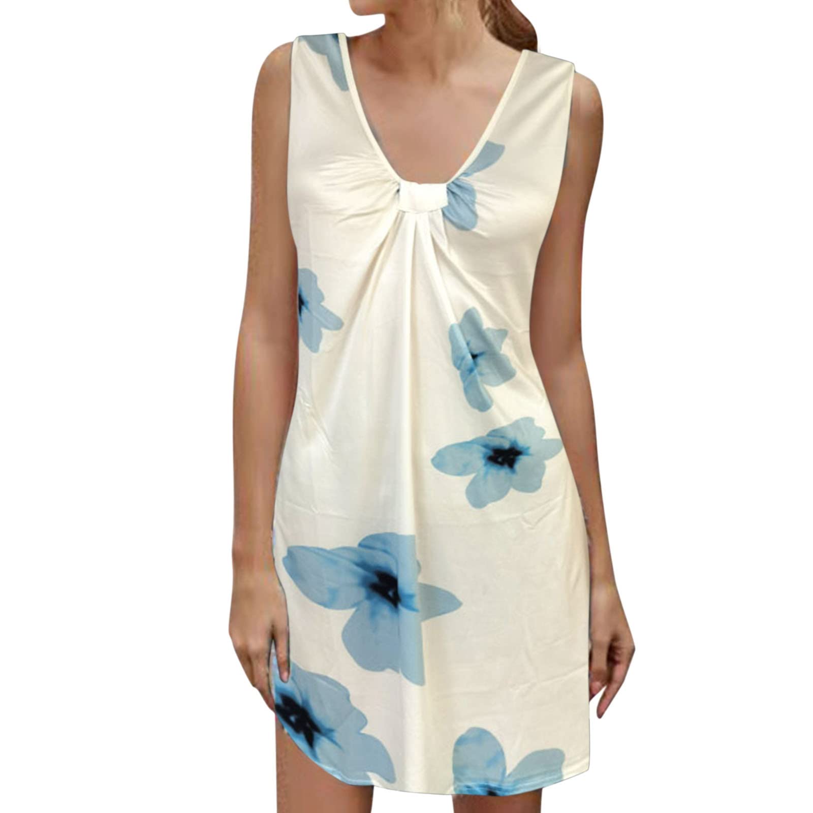 Women's Summer Floral Beach Dress - Sleeveless Casual Shirt Dress with Pockets | Perfect for Vacation, Poolside & Outdoor Activities