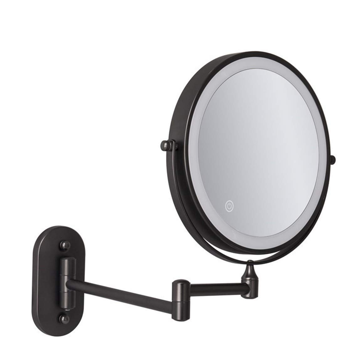 10x Magnifying Wall Mounted Makeup Mirror with LED Lights - 360° Swivel & Extendable Brushed Nickel Bathroom Vanity Mirror - Touch Control & USB Charging (8 Inch, Black) - Perfect for Makeup Application, Shaving, and Skincare Routines