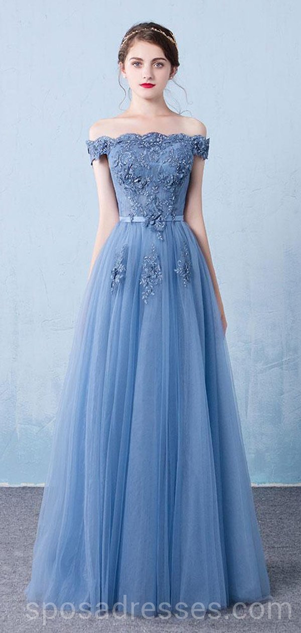 Elegant Off Shoulder Dusty Blue Long Evening Prom Dress – Custom Made for Parties & Special Occasions – Perfect for Prom, Homecoming & Formal Events – Style #18591