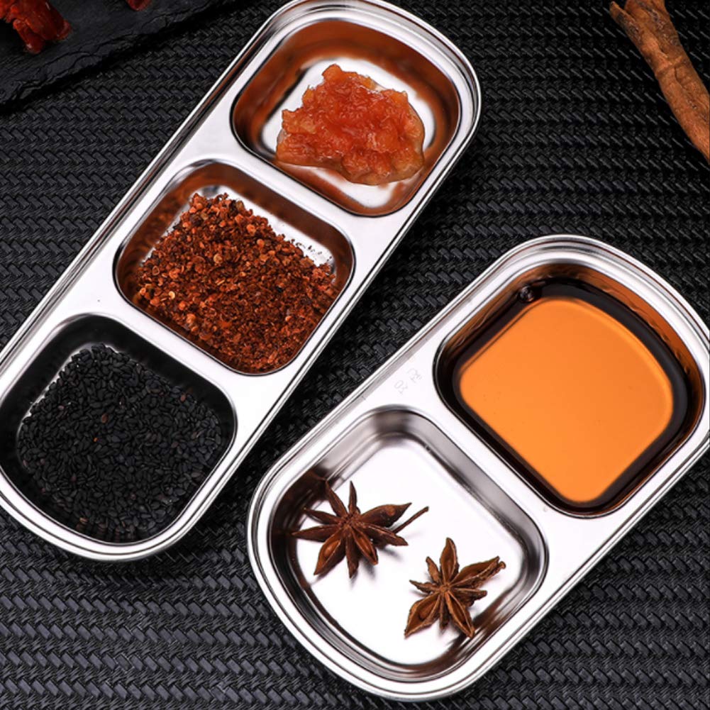 Stainless Steel 3-Compartment Sauce Dish - Appetizer Serving Tray, Divided Snack Plate & Food Dipping Bowl for Home Kitchen | Perfect for Parties, BBQs, and Entertaining Guests