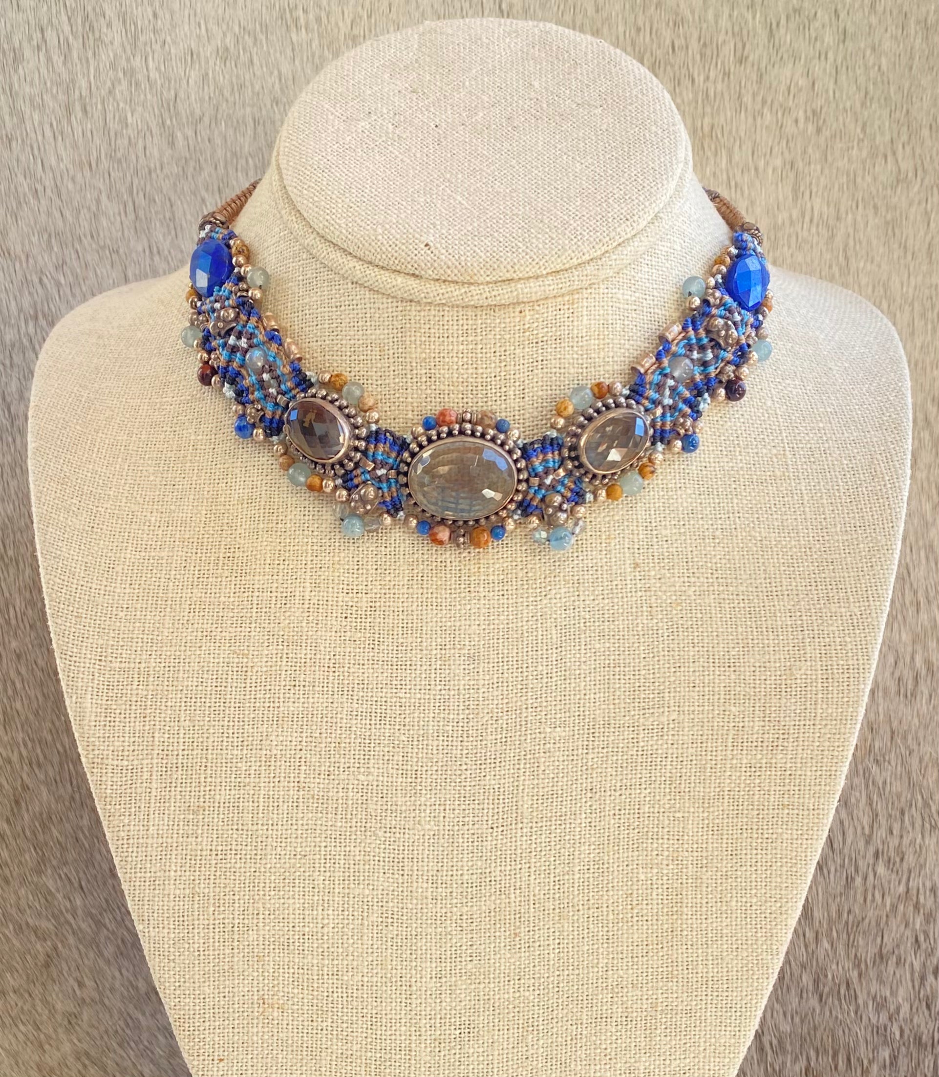 Handmade Macramé Choker Necklace with Smokey Topaz Stone - Bohemian Jewelry for Women, Perfect for Music Festivals & Boho Outfits