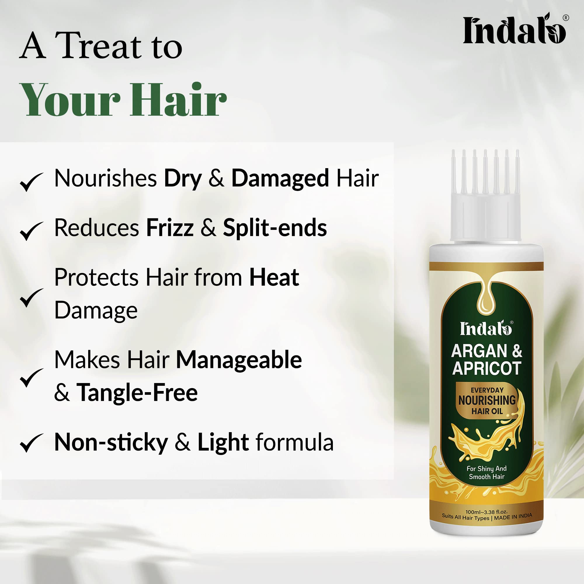 Indalo Argan & Apricot Hair Oil - 100ml Nourishing Treatment for Smooth, Shiny, Frizz-Free Hair | Reduces Dryness | Paraben & Sulfate Free | Perfect for Daily Hydration & Styling