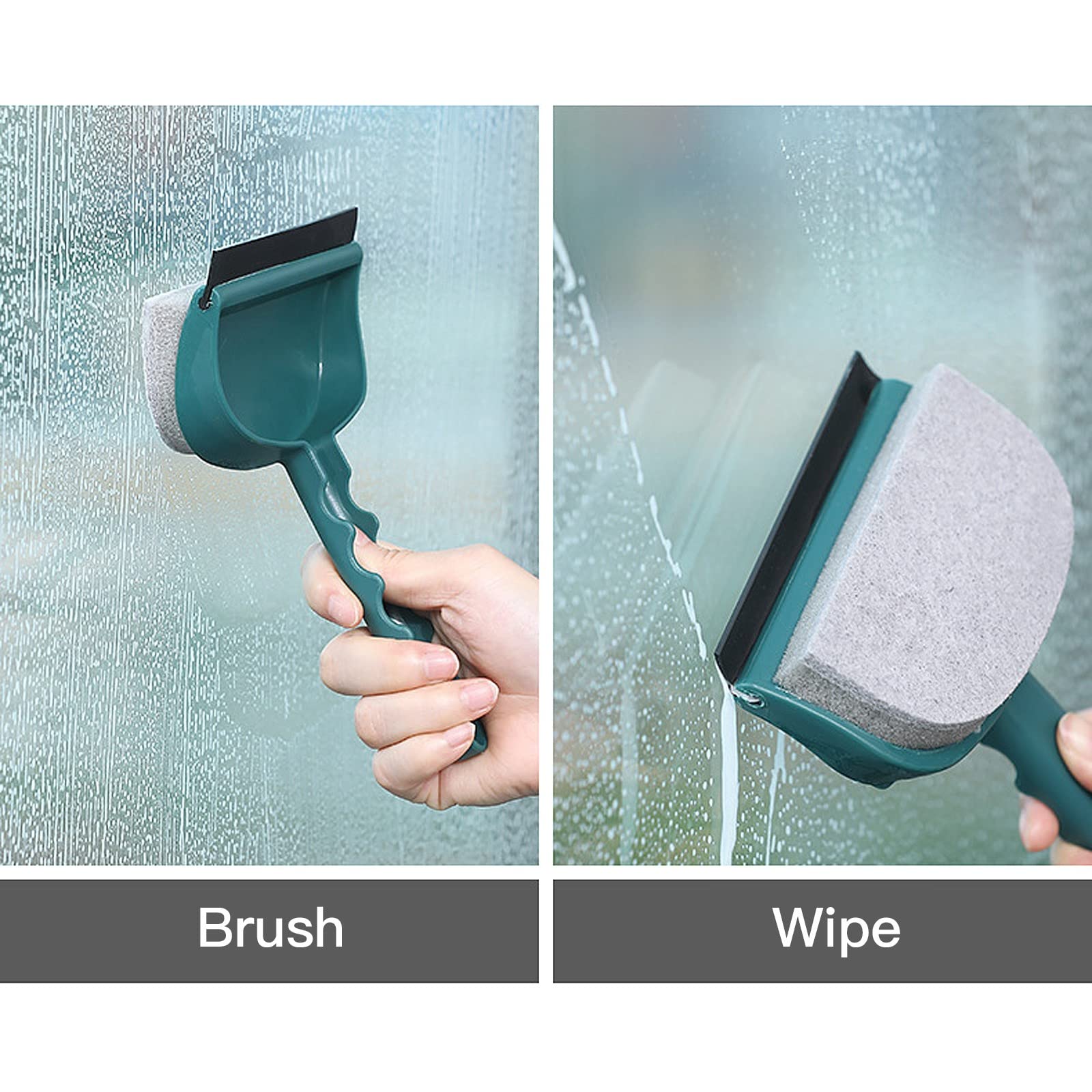 Leeonz Double Sided Glass Cleaning Brush - 2 in 1 Portable Sponge Window Wiper Scrubber - Effective Glass Washing Tool (Green) - Perfect for Home Windows, Mirrors, Shower Doors & Car Glass