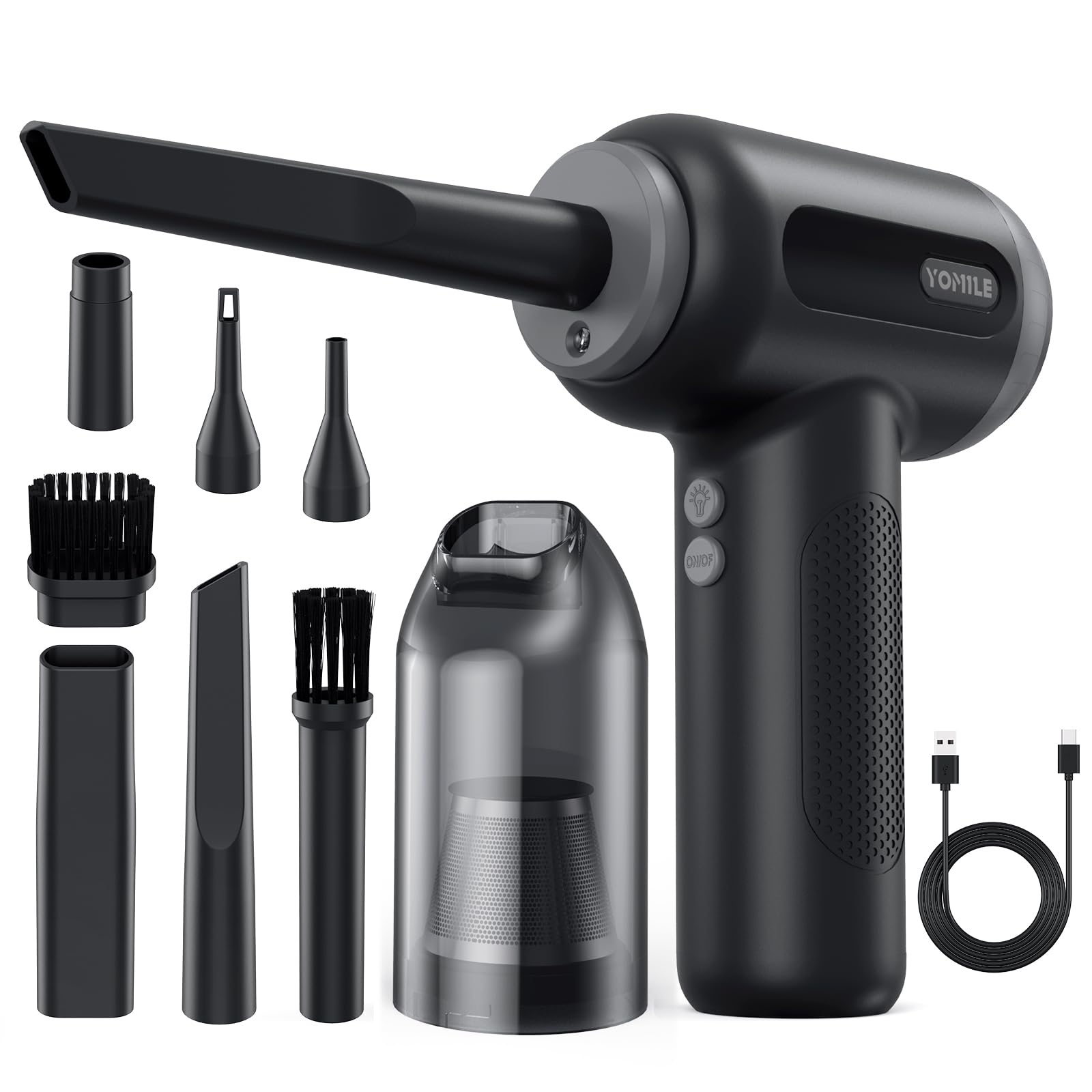 Yomile 2-in-1 Cordless Air Duster & Mini Car Vacuum - 150,000 RPM Powerful Dust Blower with 9000mAh Rechargeable Battery for Keyboard, Computer, Electronics Cleaning - Perfect for Office, Home & Car Use