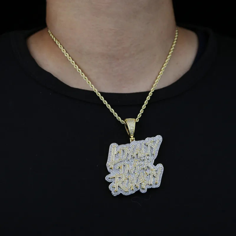 Gold Loyalty Over Royalty Bling CZ Pendant Necklace for Women - Elegant Cubic Zirconia Statement Jewelry for Parties, Date Nights & Special Occasions