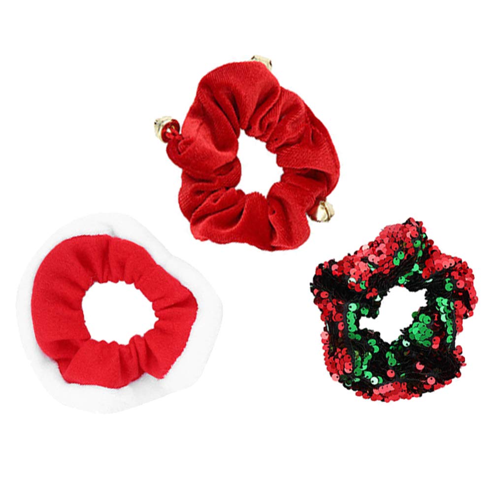**Holibanna Christmas Hair Scrunchies - Sparkly Paillette Plush Ponytail Holders, Elastic Hair Bands for Women & Girls (3-Pack) - Perfect for Holiday Parties, Gifts & Festive Hairstyles**