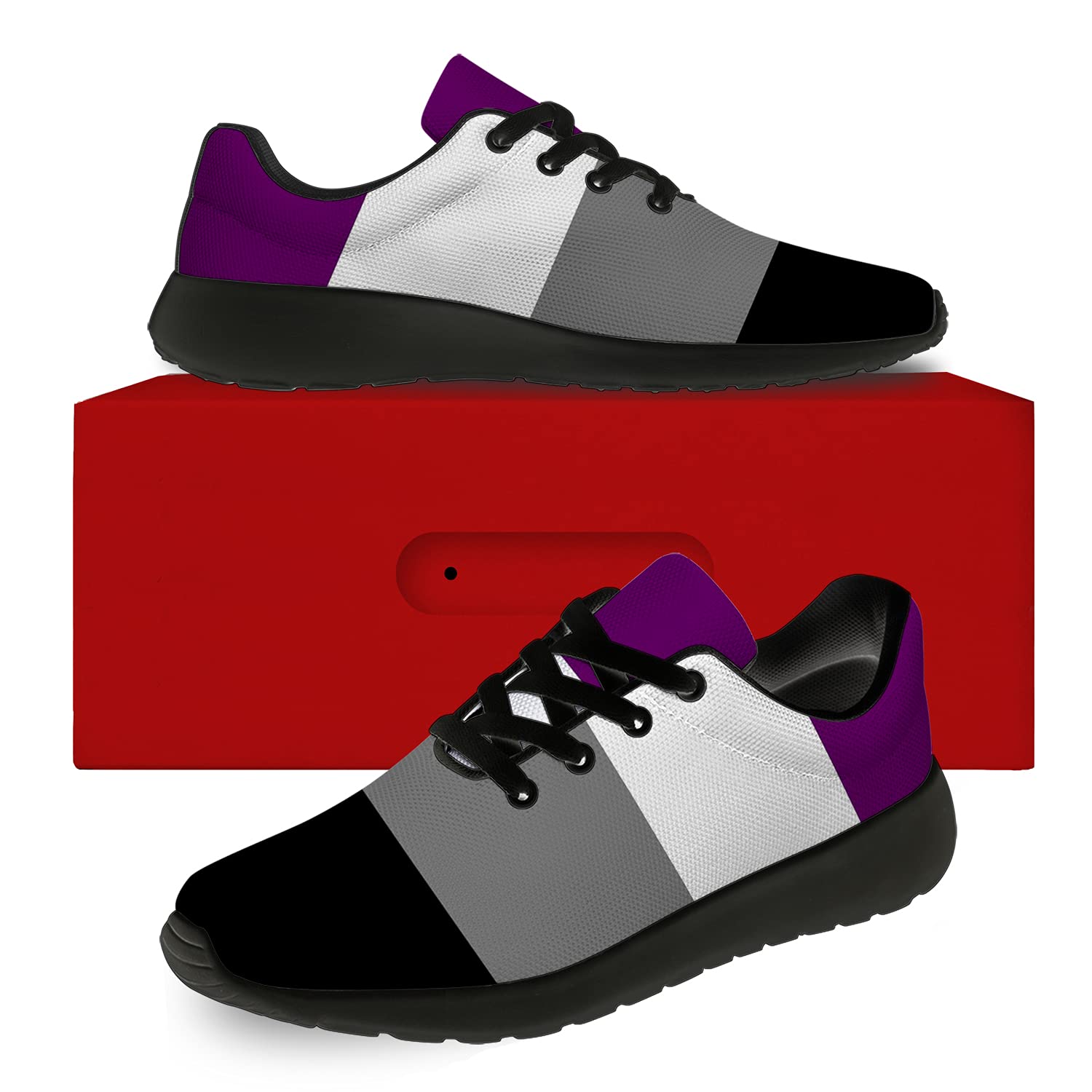 Unisex LGBTQ+ Pride Running Shoes - Comfortable Walking & Tennis Sneakers with Asexual Flag Design - Size 9.5 Men/11 Women - Black - Perfect for Pride Parades, Gym Workouts & Casual Wear