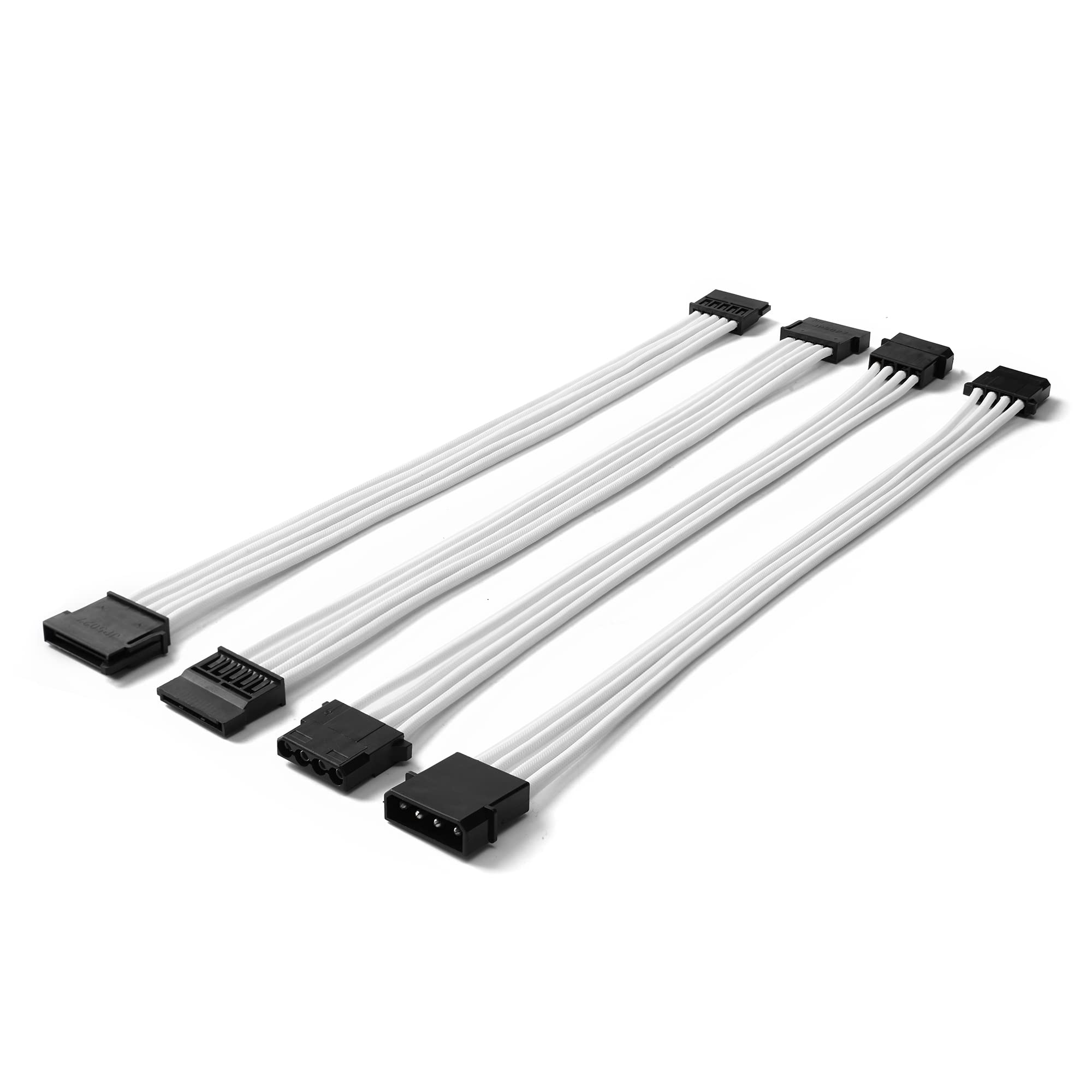 SATA + Molex Power Extension Cable Kit - 11.8 Inch Male to Female Extender Sleeve Power Cables (White) | Perfect for PC Builds, Gaming Rigs & Server Upgrades
