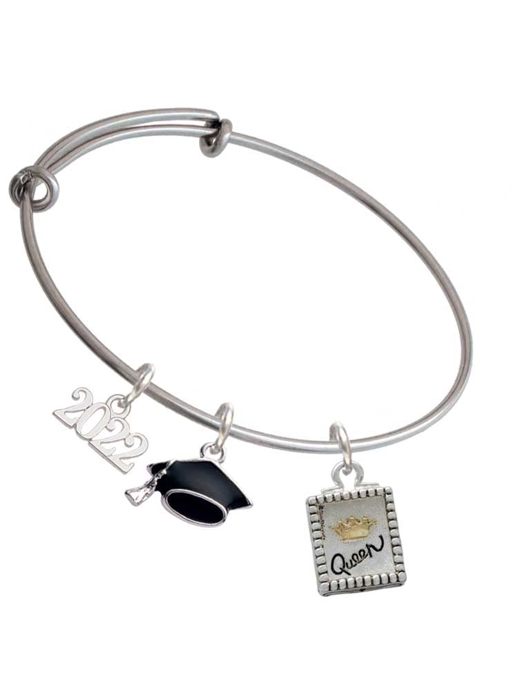 Delight Jewelry 'Queen' Shadow Box Bracelet with Gold-Tone Crown & Graduation Hat Charm - Perfect for Graduation Gifts, Birthday Presents & Special Occasions