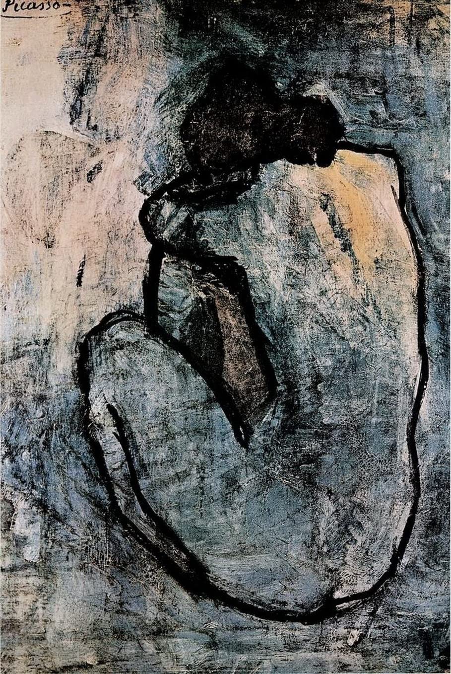 Pablo Picasso Blue Nude 1902 Canvas Print - Unframed Art Poster (12x16 Inch) for Home, Office, Bar & Coffee Shop Decor - Vintage Painting Wall Art