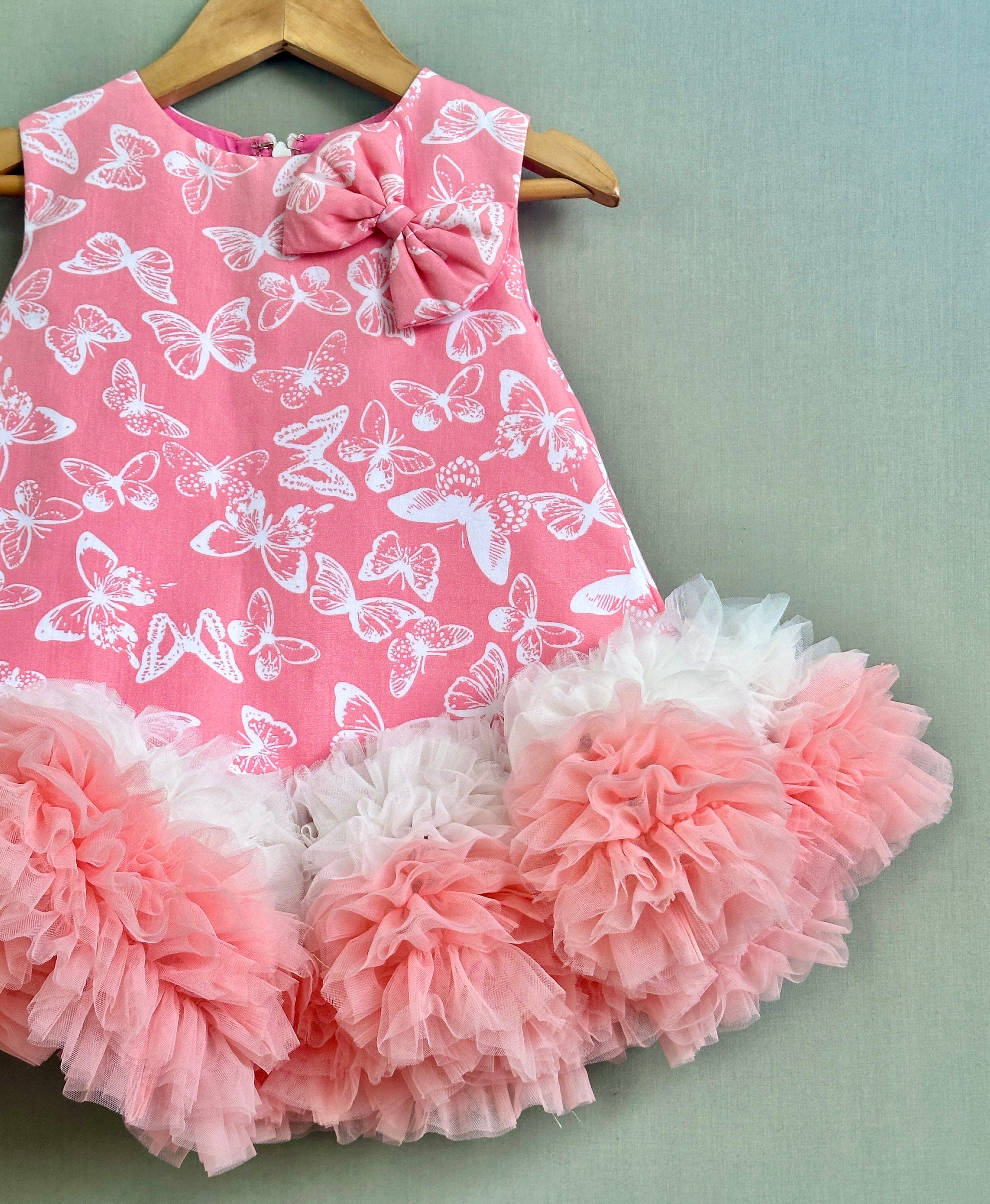 Pre Order: Pink Butterfly Printed Tutu Dress for Girls - Perfect for Birthday Parties, Photo Shoots & Special Occasions