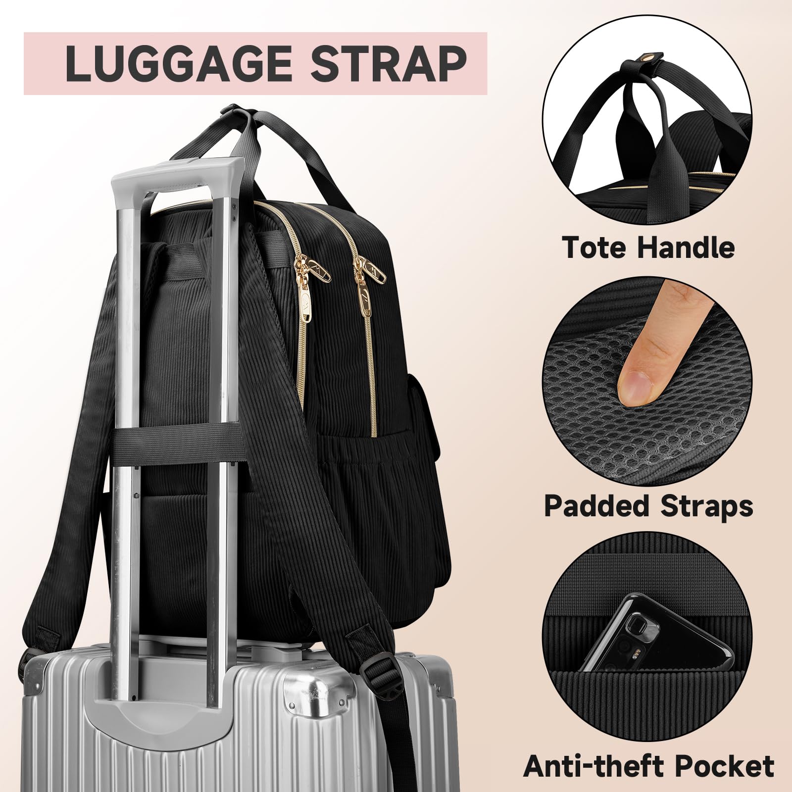 MATEIN Cute Laptop Backpack for Women - 15.6 Inch Corduroy USB Charging Backpack, TSA Lightweight Aesthetic Daypack for College, Work, Travel, Nurse, Teacher Gift - Perfect for Office, School, and Daily Commute