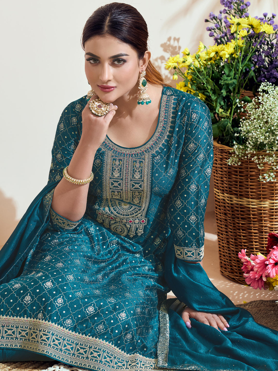 Stylish Blue Designer Pant Suit with Elegant Embroidery - Perfect for Weddings, Parties & Formal Events