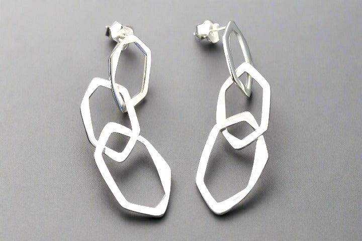 3 Polished Silver Drop Link Earrings for Women - Elegant Dangle Jewelry for Party, Wedding & Everyday Wear