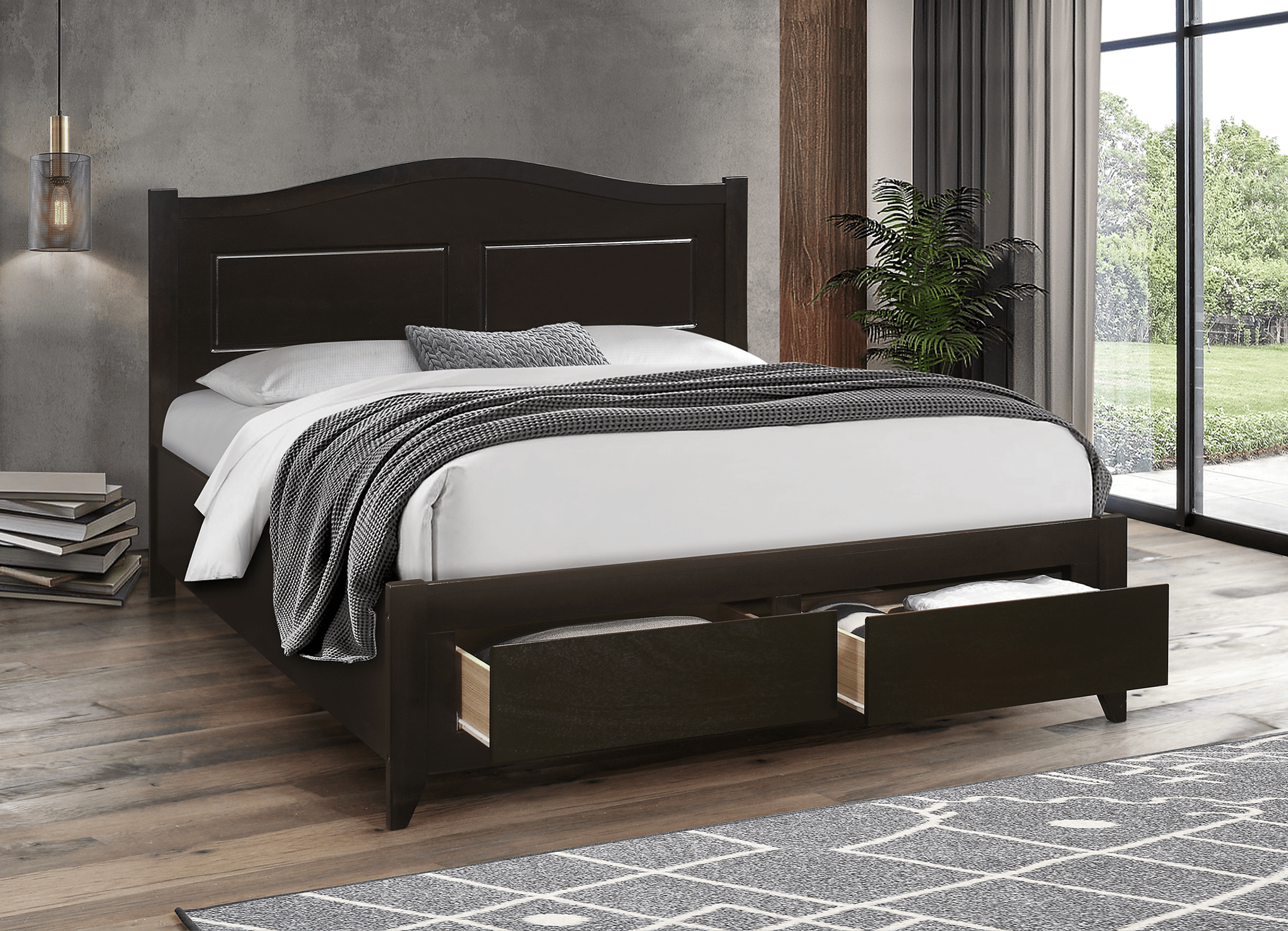 Woodstock Espresso Wood Platform Bed with 2 Storage Drawers - Twin & Full Size | Space-Saving Bedroom Furniture for Small Apartments & Guest Rooms