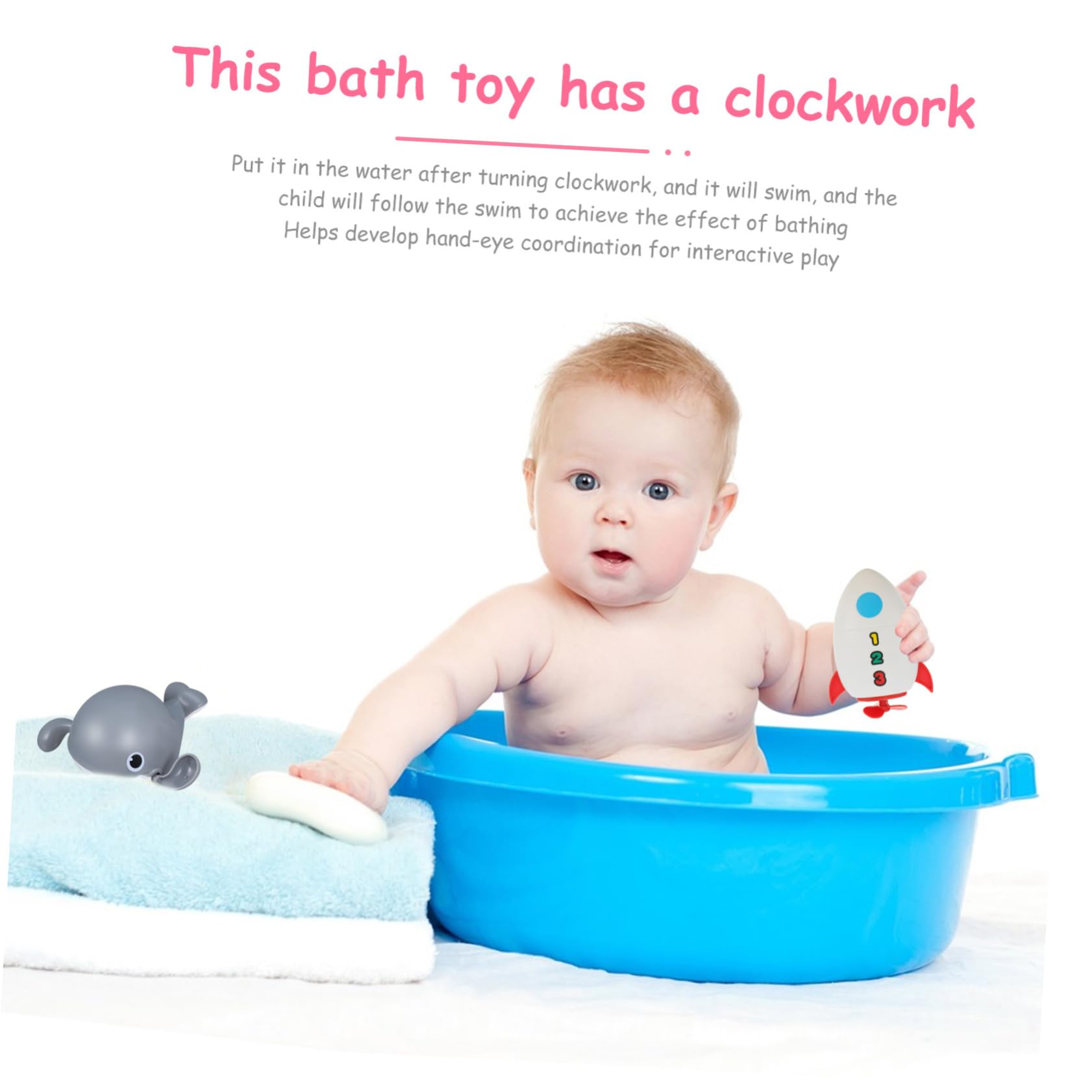VICASKY 6-Piece Water Rocket Bath Toys Set - Wind-Up Clockwork Swimming Pool & Bathtub Play Toys for Kids - Fun Bath Time & Pool Party Games for Toddlers & Children