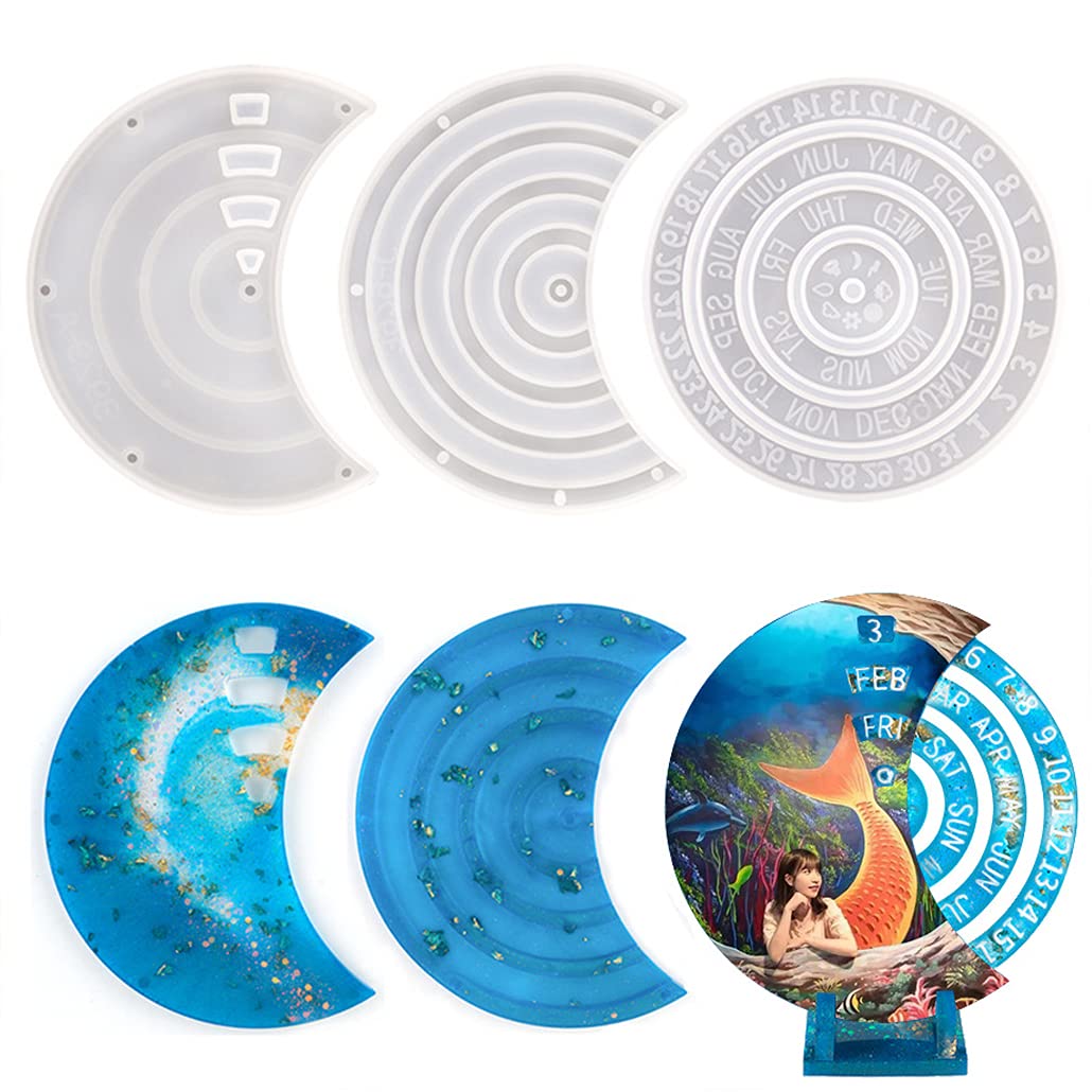 KyeeaDIY 3-Piece Rotatable Moon Phase Resin Molds Set - Perpetual Calendar Silicone Molds for Epoxy Casting, DIY Wall Art & Home Decor (Large Moon) | Perfect for Crafting, Gift Making & Boho Home Decoration