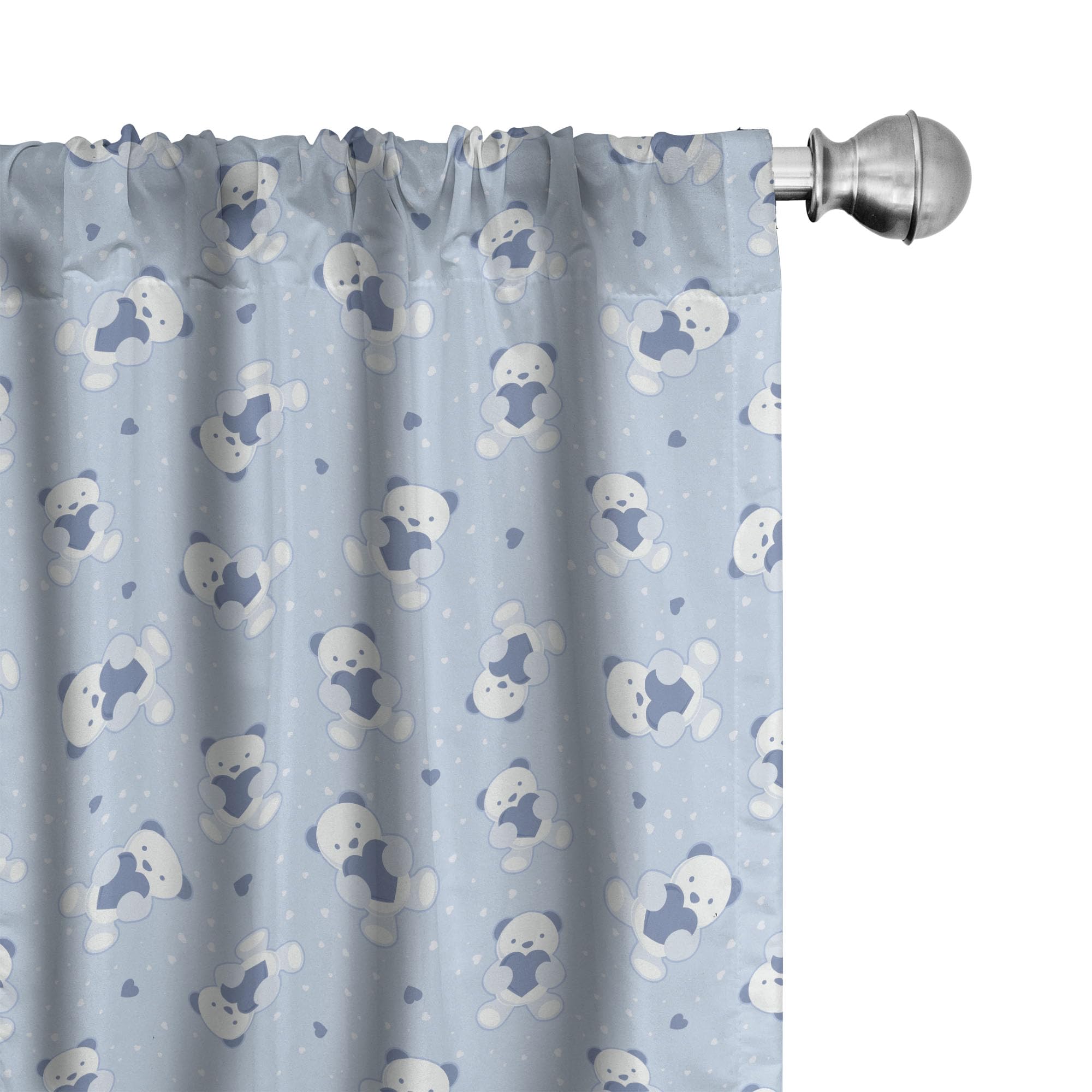 Ambesonne Cartoon Teddy Bears Blue Backdrop Holding Hearts Theme - 2 Panel Window Curtains Set 28